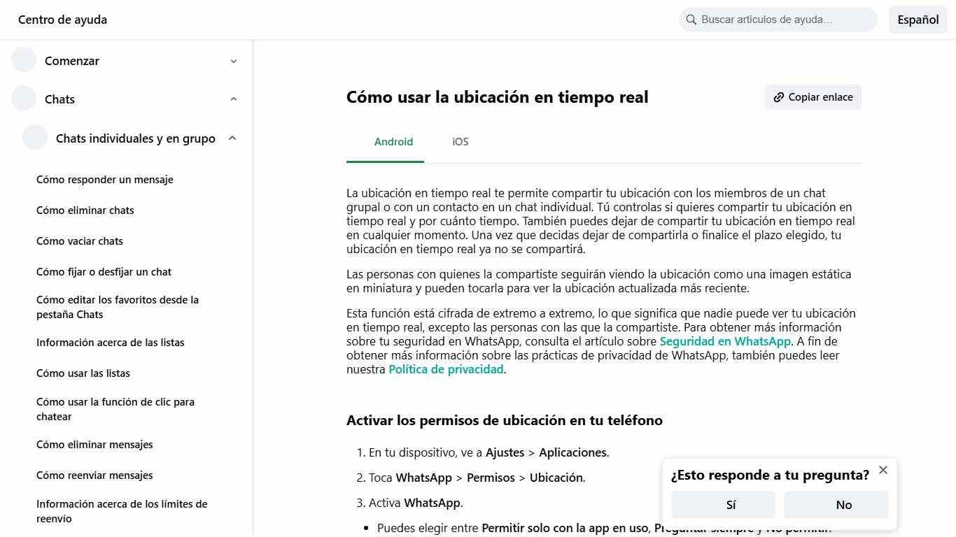 Cómo usar la ubicación en tiempo real Servicio de ayuda de WhatsApp